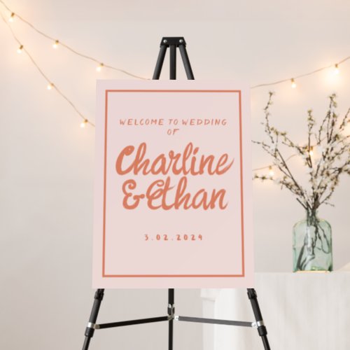 Pink Pastel Handwriting Retro Wedding Welcome Sign