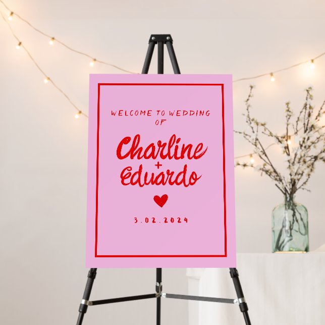 Pink Pastel Handwriting Retro Wedding Welcome Sign (In Situ (Stand))