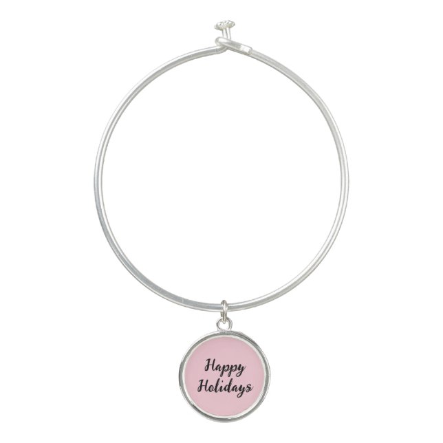 Pink pastel happy holidays Christmas simple stylis Bangle Bracelet (Front)