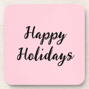 Pink pastel happy holidays Christmas simple stylis Beverage Coaster