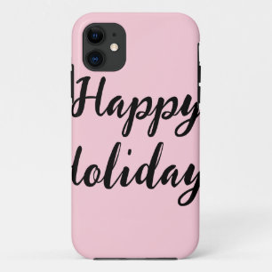 Pink pastel happy holidays Christmas simple stylis iPhone 11 Case