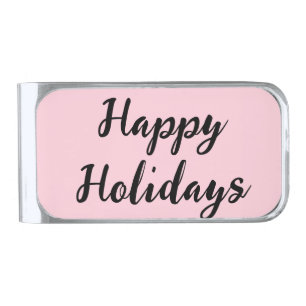 Pink pastel happy holidays Christmas simple stylis Silver Finish Money Clip