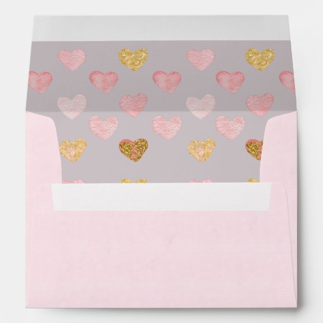 Pink Pastel Heart Lined Custom Envelope (Back (Bottom))