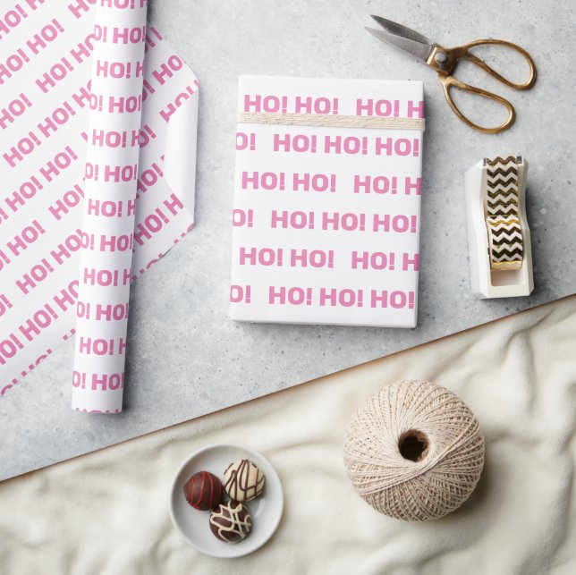 Pink Pastel Ho Ho Ho Pattern Christmas Holiday Wrapping Paper (Crafts)