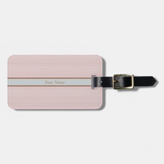 Pink pastel horizontal stripes personalized luggage tag (Front Horizontal)