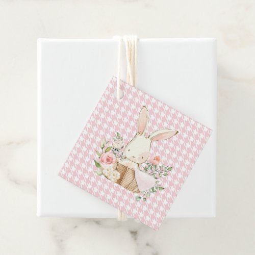 Pink Pastel Houndstooth  Bunny Rabbit Favor Tags