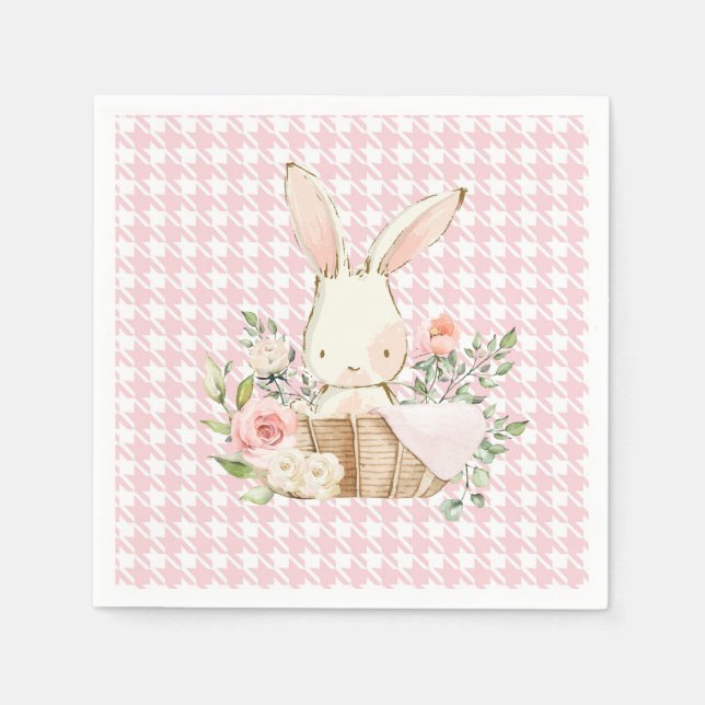 Pink Pastel Houndstooth  Bunny Rabbit Napkins (Front)