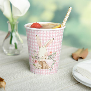Pink Pastel Houndstooth Bunny Rabbit Paper Cups