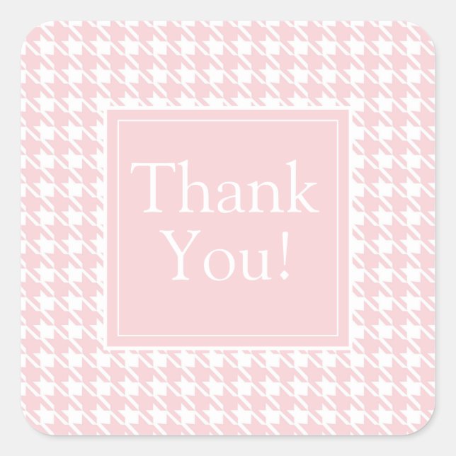 Pink Pastel Houndstooth Thank You Square Sticker (Front)
