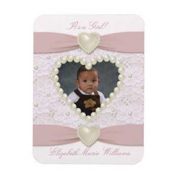 Pink Pastel Lace Pearl Baby Photo Magnet by Digitalbcon at Zazzle