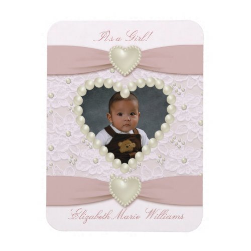 Pink Pastel Lace Pearl Baby Photo Magnet