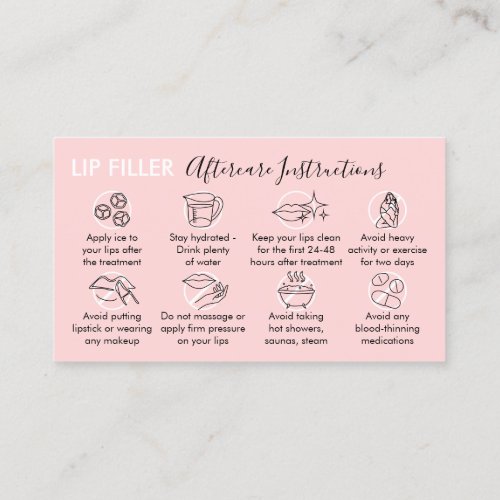 Pink Pastel Lip Filler Aftercare Instructions Business Card