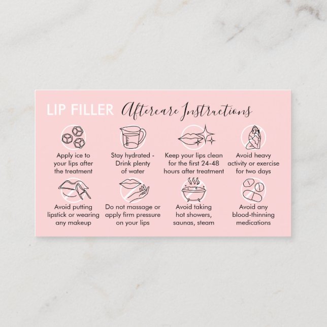 Pink Pastel Lip Filler Aftercare Instructions Business Card (Back)