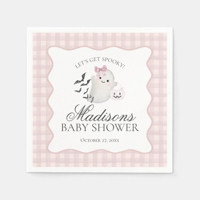 Pink Pastel Little Boo Ghost Baby Shower Dessert Napkins (Front)
