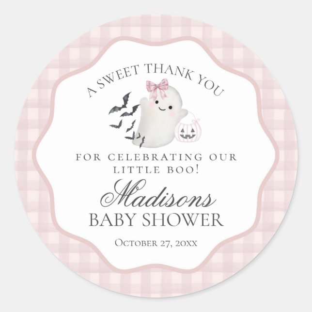 Pink Pastel Little Boo Ghost Baby Shower Favor Classic Round Sticker (Front)