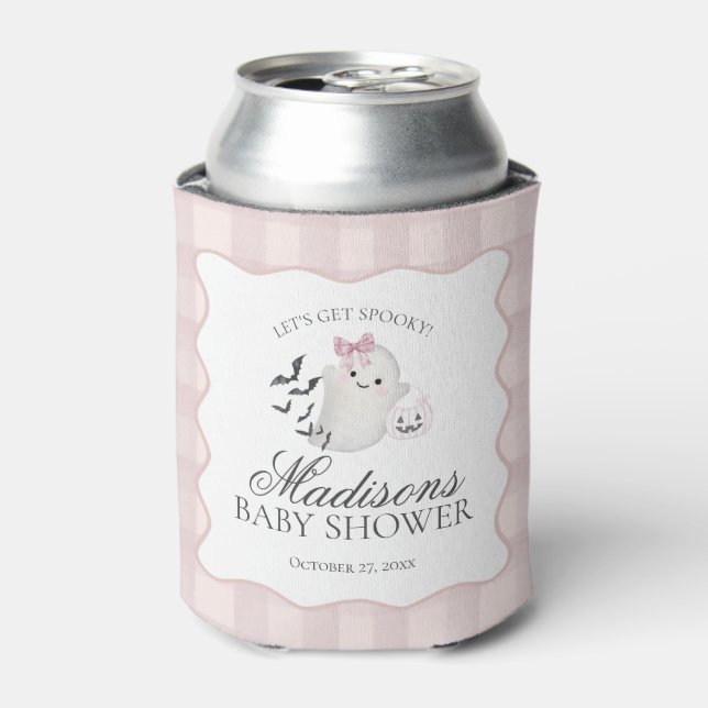 Pink Pastel Little Boo Ghost Baby Shower Favors Can Cooler (Can Front)