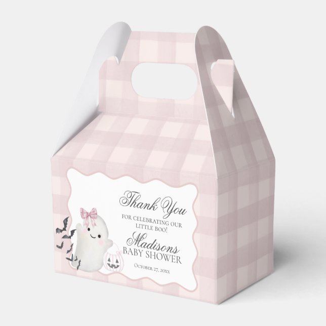 Pink Pastel Little Boo Ghost Baby Shower Gable Favor Boxes (Front Side)