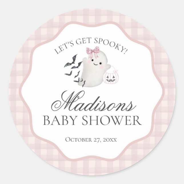 Pink Pastel Little Boo Ghost Baby Shower Seal (Front)