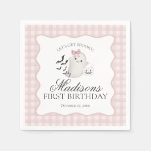 Pink Pastel Little Boo Ghost Birthday Dessert Napkins