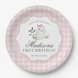 Pink Pastel Little Boo Ghost Birthday Party Paper Plates