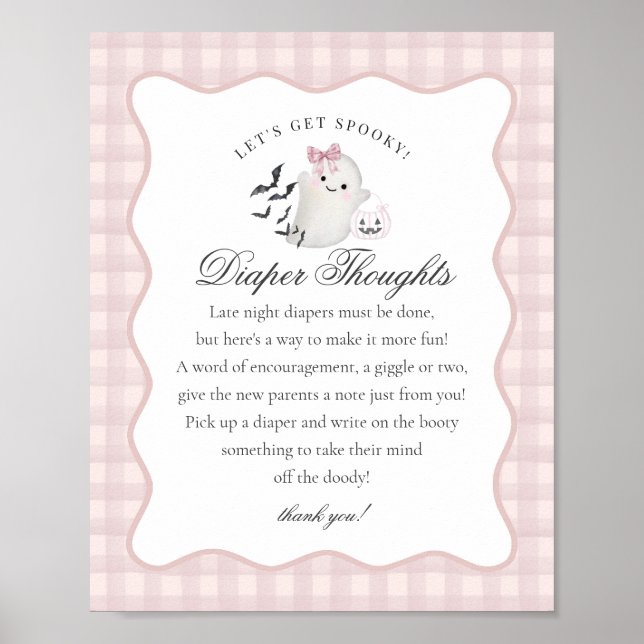 Pink Pastel Little Boo Ghost Diaper Thoughts Sign (Front)