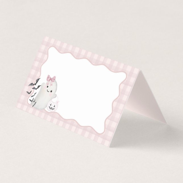 Pink Pastel Little Boo Ghost PlaceCard Table Decor (Front)