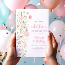 Pink Pastel Little Wildflower Birthday Invitation