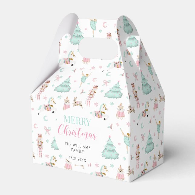 Pink pastel nutcracker Christmas candy favor boxes (Front Side)