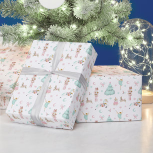 Pink pastel nutcracker Christmas wrapping paper