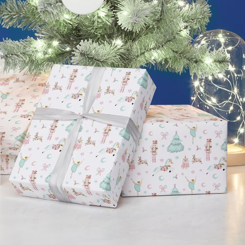 Pink pastel nutcracker Christmas wrapping paper
