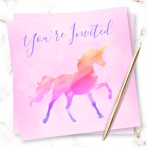 Pink Pastel Ombre Magical Unicorn Birthday Invitation