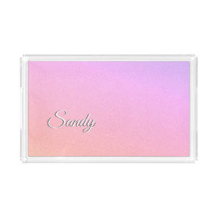 Pink Pastel Ombre Personalized Acrylic Vanity Tray