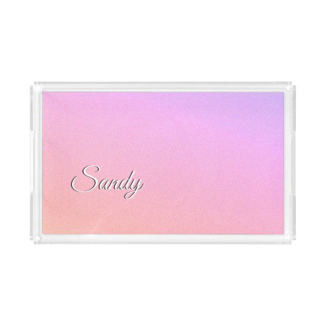 Pink Pastel Ombre Personalized Acrylic Vanity Tray (Front)