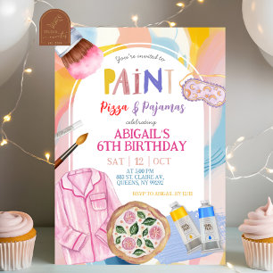 Pink Pastel Paint Pizza and Pajamas Party Invitation