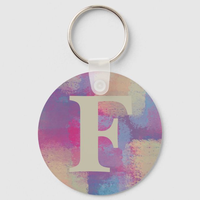 Pink Pastel Patchwork Initial Keychain (Front)