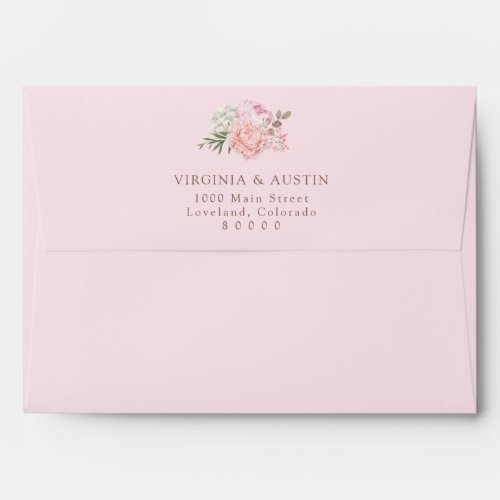 Pink Pastel Peony Wedding Envelope