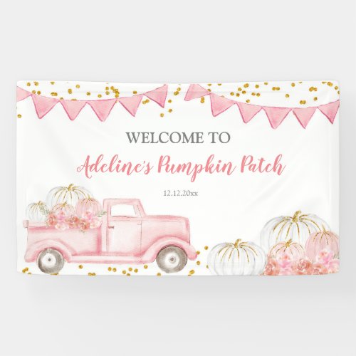 Pink Pastel Pumpkin Truck Birthday Banner