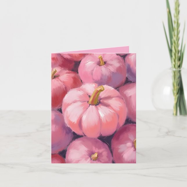 Pink Pastel Pumpkins Halloween Holiday Card (Front)
