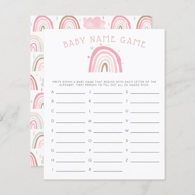 Pink Pastel Rainbow Baby Name Shower Game (Front/Back)