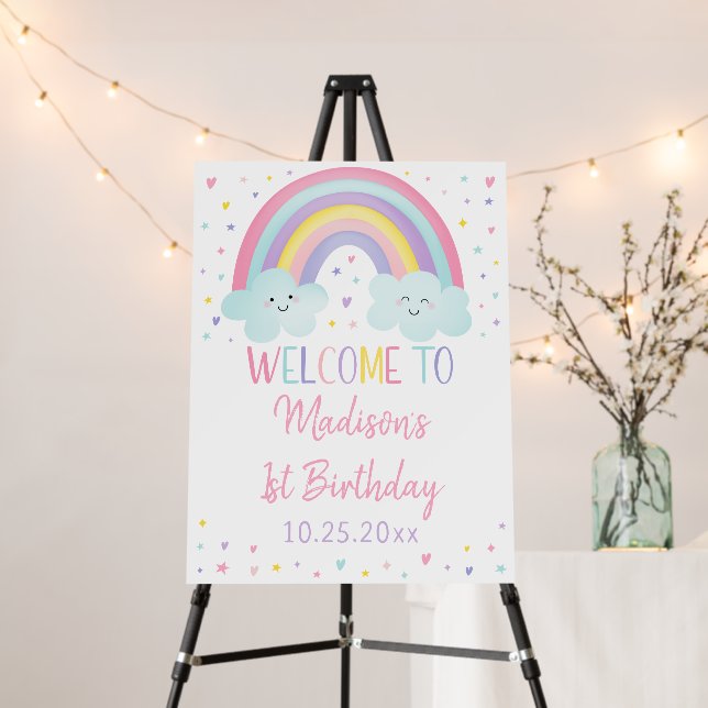 Pink Pastel Rainbow Birthday Welcome Foam Board (In Situ (Stand))