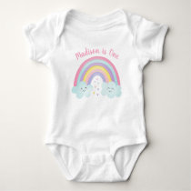 Pink Pastel Rainbow Clouds First Birthday Baby Bodysuit