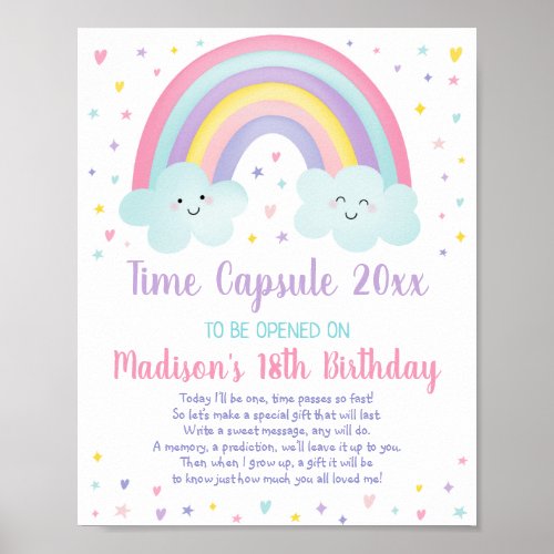 Pink Pastel Rainbow First Birthday Time Capsule Poster