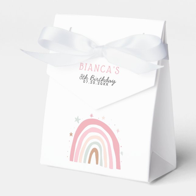 Pink Pastel Rainbow Girl Birthday Party Favor Boxes (Front Side)