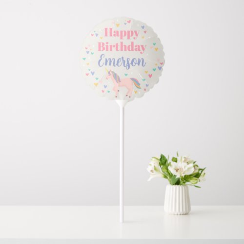 Pink Pastel Rainbow Unicorn Happy Birthday Party Balloon