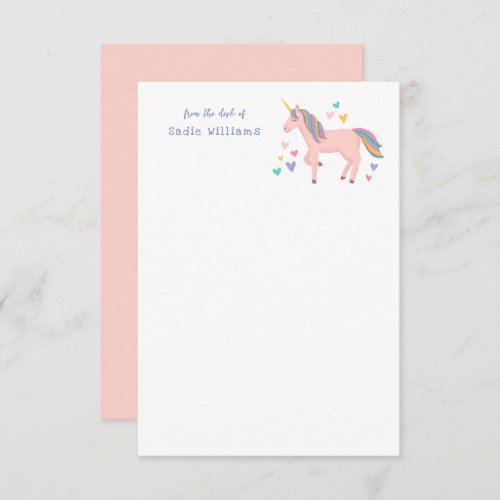 Pink Pastel Rainbow Unicorn Kids Personal Note Thank You Card