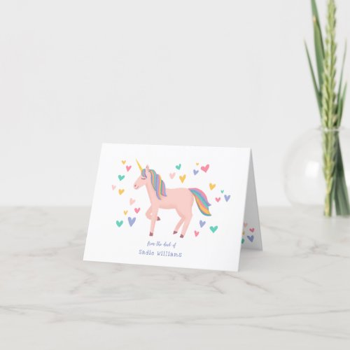 Pink Pastel Rainbow Unicorn Kids Personal Thank You Card