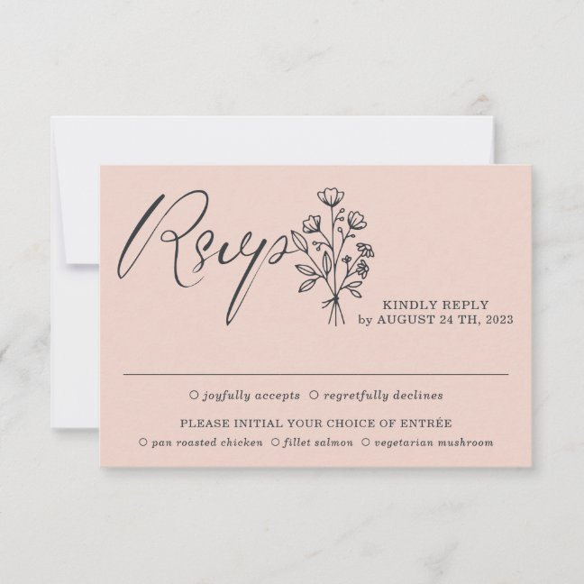 Pink Pastel Reply Boho Minimalist Botanicals RSVP Card