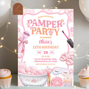 Pink Pastel Retro Spa Pamper Party Birthday Invitation
