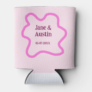 Pink pastel retro wedding border frame name date can cooler