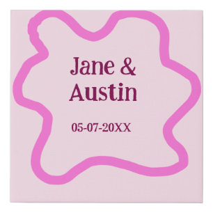 Pink pastel retro wedding border frame name date faux canvas print